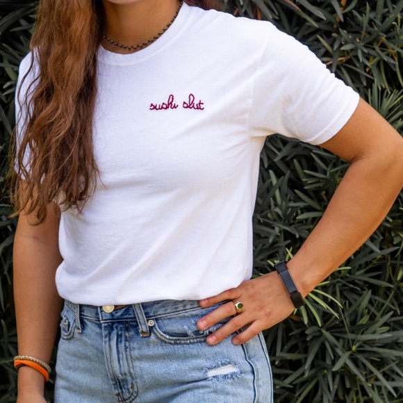 “SUSHI SLUT” Hand Embroidered Tee - Picture 4 of 6